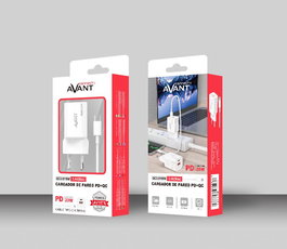 Avant Connect Cargador de Corriente 20W GaN QC3.0 + PD (Tipo C) con Cable PD Tipo C 1m para Carga Rápida y Universal