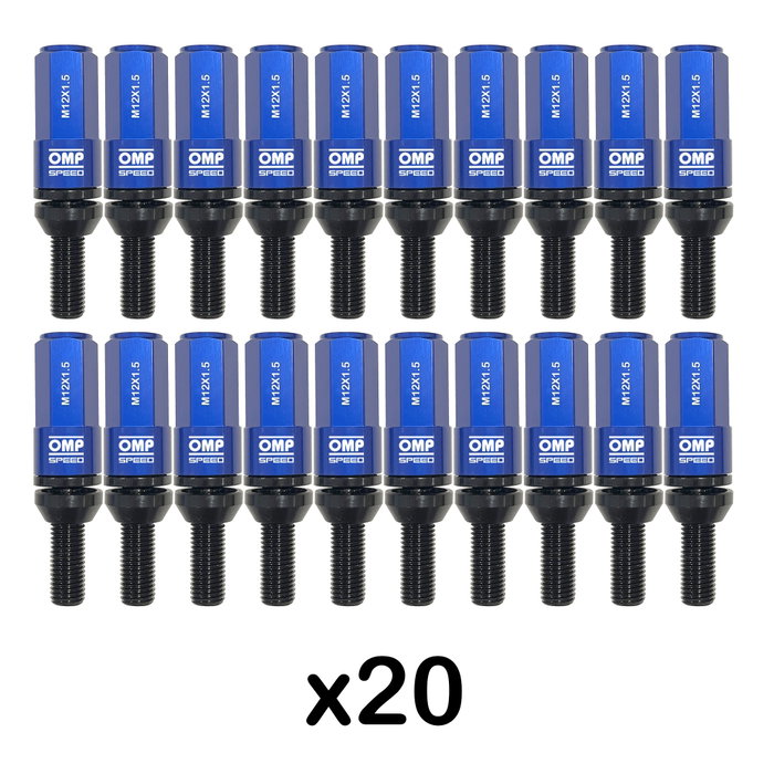 Omp Juego de 20 Tornillos Speed M12x1.5 con Protector de Aluminio Azul