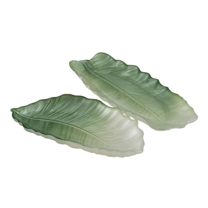 Bandeja Hoja Verde Cristal Decoración 31 X 18 cm
