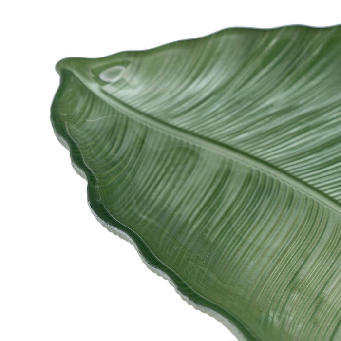 Ixia Bandeja Hoja Verde de Cristal Decoración 31 x 18 cm