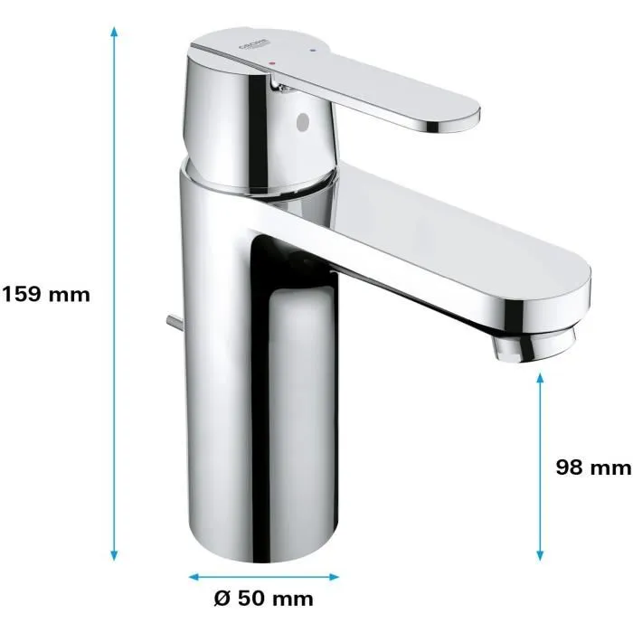 Grohe 23454000 Mezclador de Lavabo Monomando Cromo Brillante Caño Mediano Cartucho Cerámica 35mm Desagüe Emergente Instalación Rápida