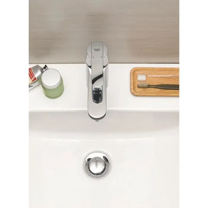 Grohe 23454000 Mezclador de Lavabo Monomando Cromo Brillante Caño Mediano Cartucho Cerámica 35mm Desagüe Emergente Instalación Rápida