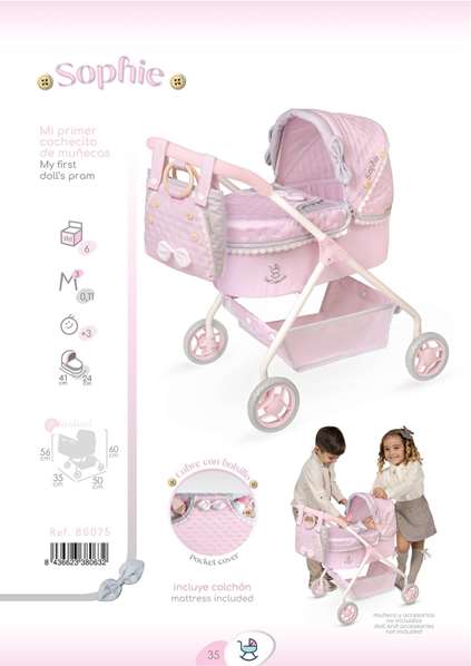 Sophie Mi Primer Coche de Muñeca para Muñecas hasta 42 cm - Vehículo Juguete de Metal y Plástico para Niñas +3 Años - Dimensiones 35x50x56 cm