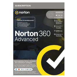 Norton - Norton 360 Advanced 200GB | Antivirus | 1 Usuario, 10 Dispositivos, 1 Año, Versión en Español, Licencia Digital ESD, 200 GB Almacenamiento Nube, VPN Ilimitada