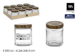 La Mediterranea Bote Vidrio Multiusos Wood 250 cc con Dimensiones 6.5 x 8.3 x 6.5 cm (24 Unidades)