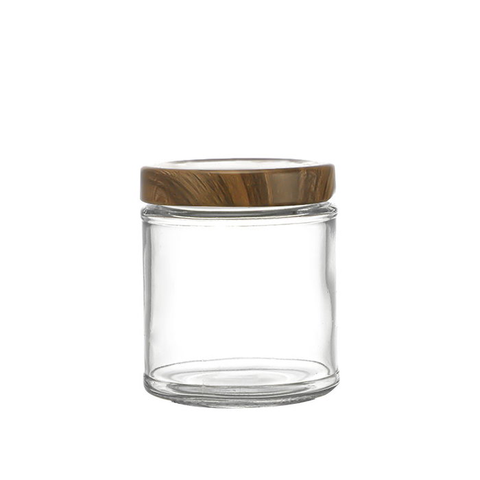 La Mediterranea Bote Vidrio Multiusos Wood 250 cc con Dimensiones 6.5 x 8.3 x 6.5 cm (24 Unidades)