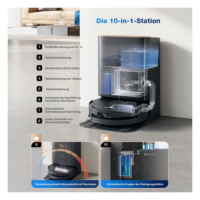 Ecovacs Deebot X9 PRO OMNI Robot Aspirador y Fregador con Estación Autovaciado, Negro, Navegación LIDAR, 16600 Pa, Autolimpieza de Mopa