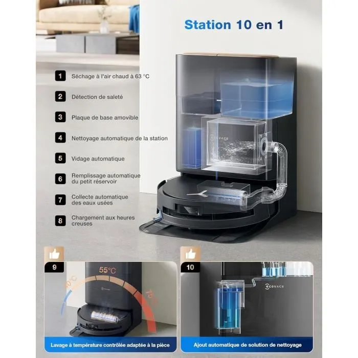 Ecovacs DEEBOT X9 PRO Aspiradora Robot - 16600 Pa - Tecnología BLAST - Autolimpieza Instantánea