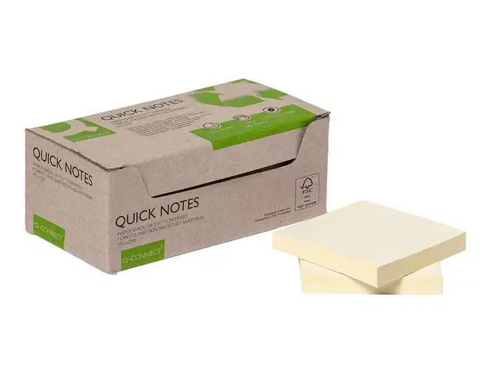 Q-connect Bloc de Notas Adhesivas 76x76 mm Amarillo 100% Papel Reciclado