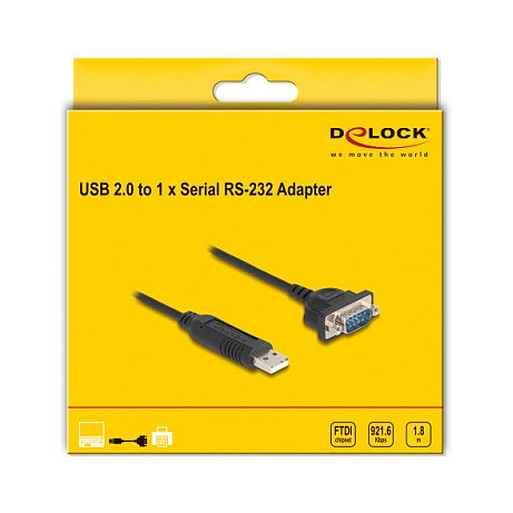 DeLOCK Adaptador USB 2.0 a RS-232 con conector D-Sub de 9 pines, 1,8 m DeLOCK Adaptador USB 2.0 a RS-232 con conector D-Sub de 9 pines, 1,8 m