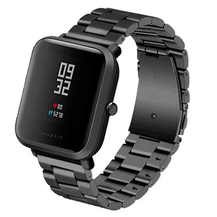 Amazfit Correa de metal eslabones 20mm para smartwatch, compatible con Xiaomi, Amazfit, Samsung, Huawei, Realme, TicWatch (Negro)