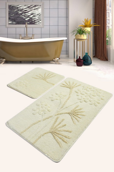 Mijölnir Juego de Alfombras de Baño Acrílico Ecru - Suave y Antideslizante, Lavable a Máquina, 50x60 cm y 60x100 cm