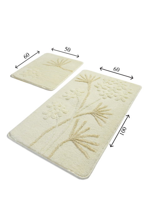 Mijölnir Juego de Alfombras de Baño Acrílico Ecru - Suave y Antideslizante, Lavable a Máquina, 50x60 cm y 60x100 cm