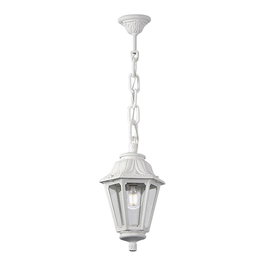 Fumagalli Farol de Techo con Cadena Sichem/Anna, Blanco con Cristal Transparente, Casquillo E27 Max 23W, IP55 Resistente Exterior, Ø220 x 800 mm