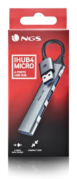 NGS IHUB4 MICRO Hub USB de 4 puertos, Plata