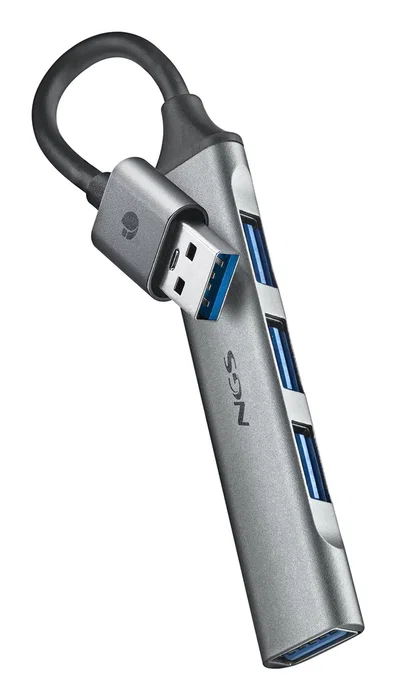 NGS IHUB4 MICRO - Hub USB 4 Puertos (1x USB 3.2 Gen 1, 3x USB 2.0) - 5 Gbps - Plata - Cable 0.1 m - Compatible PC/Mac - Plug & Play