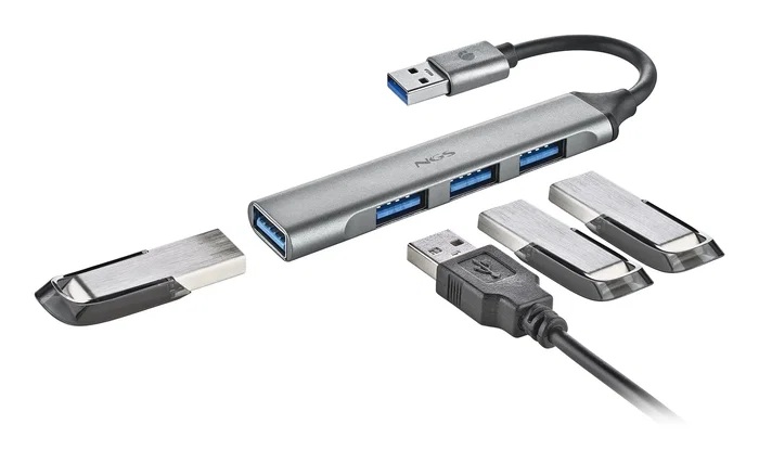 NGS IHUB4 MICRO Hub USB de 4 puertos, Plata