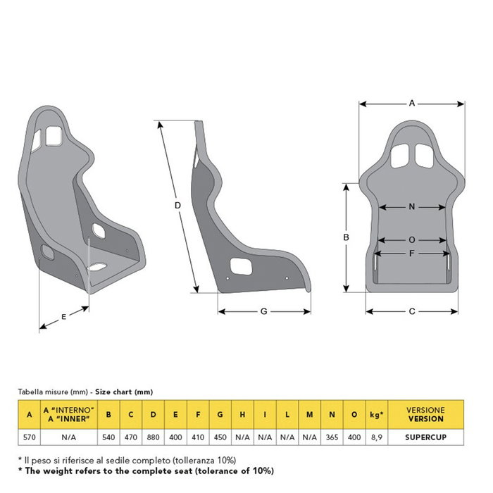 Momo Asiento Super Cup para Competición - Baquet de Fibra de Vidrio, FIA 8855-1999, Compatible Hans, Modelo MOMSERSUPCUPBLKL