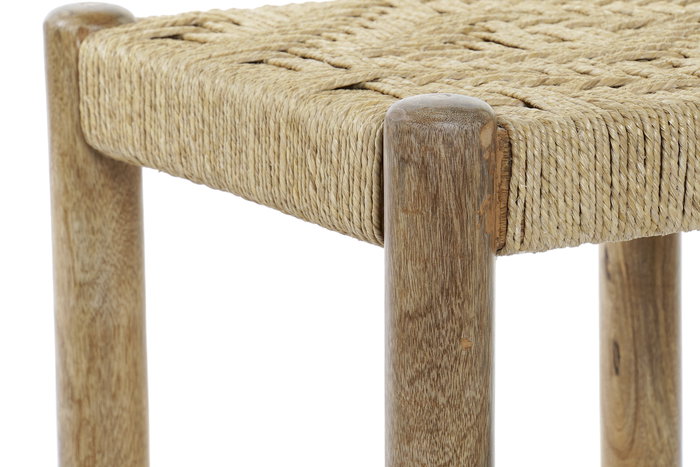 DKD Home Decor Reposapiés Mango y Cuerda Trenzada Natural (Pack de 2)