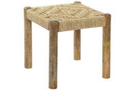 DKD Home Decor Reposapiés Mango y Cuerda Trenzada Natural (Pack de 2)
