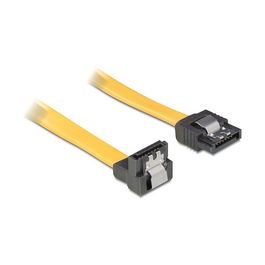 DeLOCK Cable SATA 3 Gb/s 0,1 m Amarillo, Conector Recto a Angulado Hacia Abajo