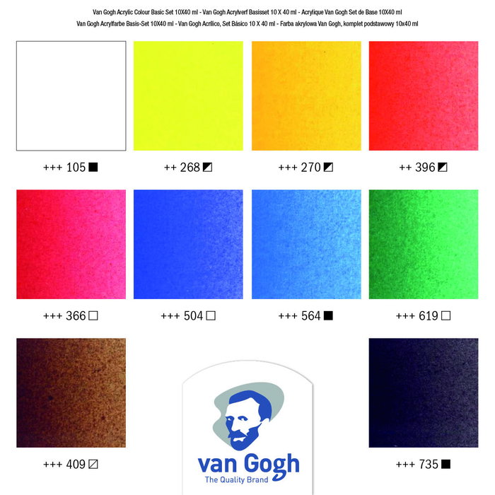 Van Gogh Set básico de pinturas acrílicas con 10 colores en tubos de 40 ml