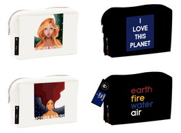 DKD Home Decor Set de 4 Neceseres de Lienzo Mother Nature, Surtido de Colores, 20x8x14 cm