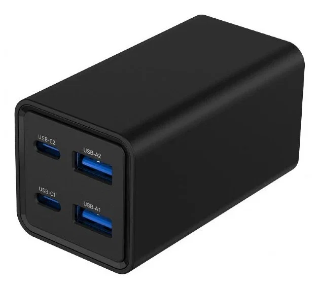Gembird TA-UC-2A2C-PD65-01-BK Cargador de 65W Power Delivery, 4 Puertos (2 USB-A y 2 USB-C) con Quick Charge 3.0, Carga Rápida para Portátil y Smartphone, Negro, Cable 1.5m