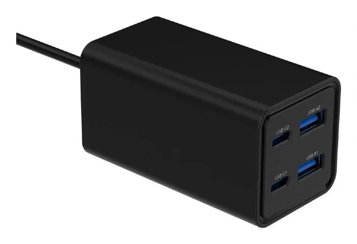 Gembird TA-UC-2A2C-PD65-01-BK Cargador de 65W Power Delivery, 4 Puertos (2 USB-A y 2 USB-C) con Quick Charge 3.0, Carga Rápida para Portátil y Smartphone, Negro, Cable 1.5m