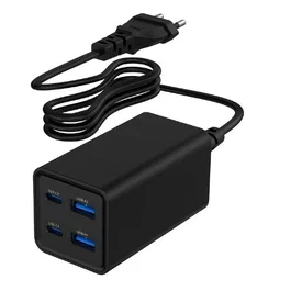 Gembird TA-UC-2A2C-PD65-01-BK Cargador de 65W Power Delivery, 4 Puertos (2 USB-A y 2 USB-C) con Quick Charge 3.0, Carga Rápida para Portátil y Smartphone, Negro, Cable 1.5m