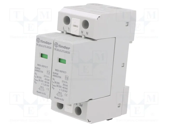 FINDER Limitador de sobretensiones Tipo 2 1+NPE 275V 20kA FINDER Limitador de sobretensiones Tipo 2 1+NPE 275V 20kA