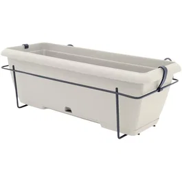 Garden Id Kit Macetero con Soporte Metálico y Bandeja Integrada Teramo Blanco 50 cm Efecto Piedra Reciclado/Reciclable