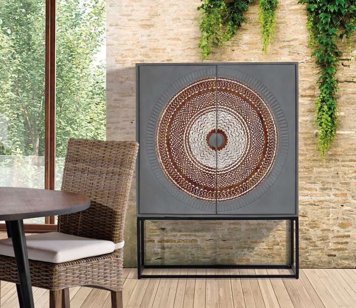 Giner y Colomer Aparador Madera de Mango Pata Metal Gris Marrón 142 cm