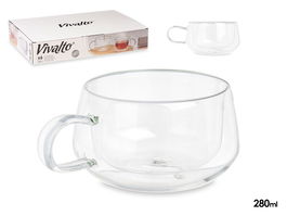 Vivalto Taza de Vidrio Borosilicato para Té, Doble Pared, 280 ml, Transparente, 14x10x6 cm (Set de 24)