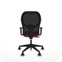 Silla de oficina Alocén con mecanismo Sincro tapizada con Tela color Naranja oscuro y malla color Negro. Equipada con lumbar 1D, Brazos 1D y Ruedas 65mm nailon