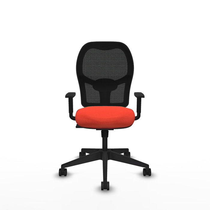 Silla de oficina Alocén con mecanismo Sincro tapizada con Tela color Naranja oscuro y malla color Negro. Equipada con lumbar 1D, Brazos 1D y Ruedas 65mm nailon Silla de oficina Alocén con mecanismo Sincro tapizada con Tela color Naranja oscuro y malla color Negro. Equipada con lumbar 1D, Brazos 1D y Ruedas 65mm nailon