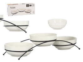 Vessia Set 3 Bols Porcelana Blanca Redondos 350ml con Soporte 38x13.7x8cm (Set de 12)