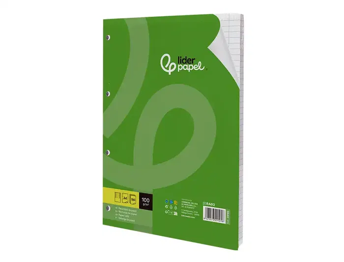 Liderpapel Recambio A4 100 Hojas 100gr Horizontal Con Doble Margen Y 4 Taladros