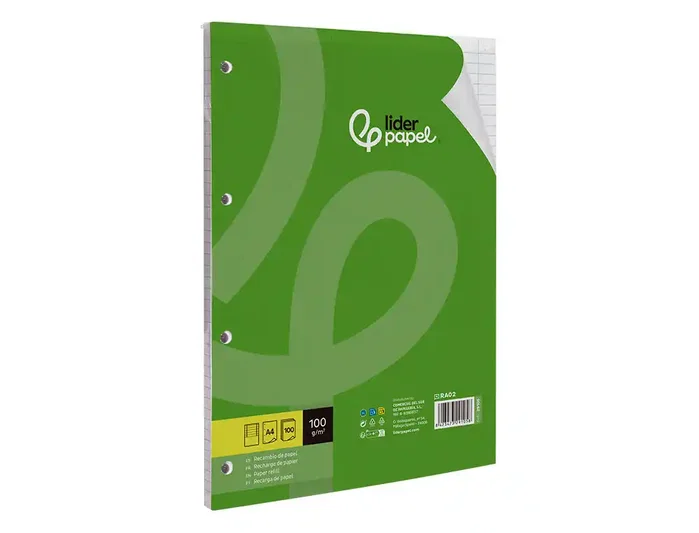 Liderpapel Recambio A4 100 Hojas 100g Horizontal con Doble Margen y 4 Taladros Liderpapel Recambio A4 100 Hojas 100g Horizontal con Doble Margen y 4 Taladros