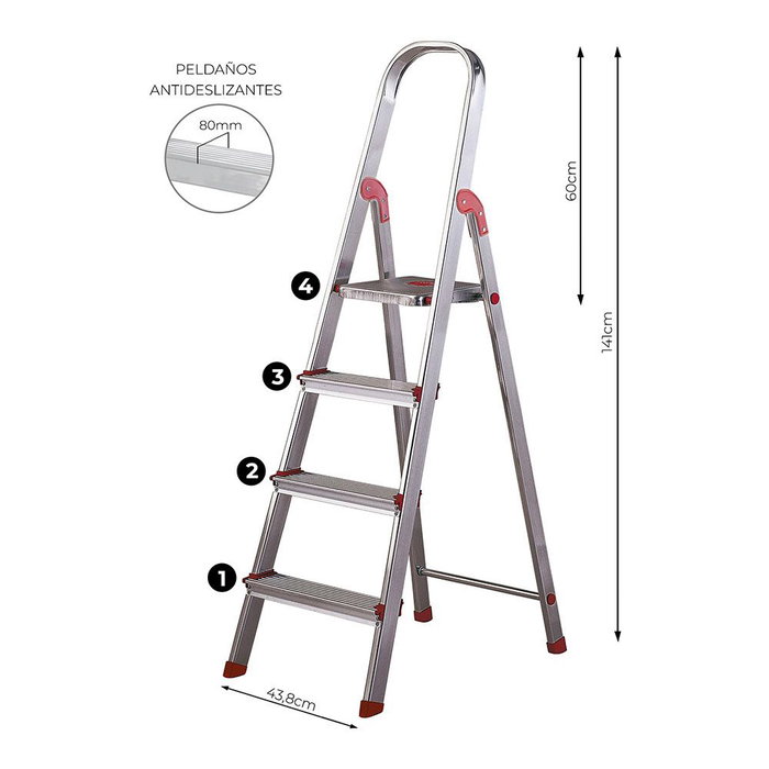 Rolser Escalera de 4 peldaños de Aluminio 80 cm