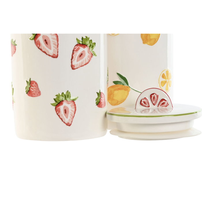 DKD Home Decor Juego de 2 Botes de Porcelana FRUTAS 24, 1.2l