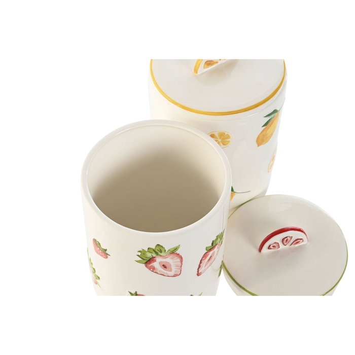 DKD Home Decor Juego de 2 Botes de Porcelana FRUTAS 24, 1.2l