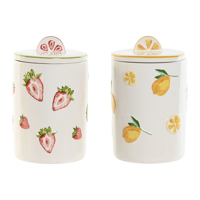 DKD Home Decor Juego de 2 Botes de Porcelana FRUTAS 24, 1.2l