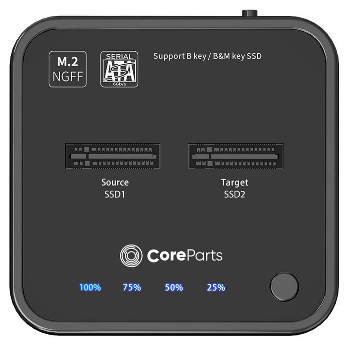 CoreParts Clonador SSD M.2 SATA USB3.2 Type C (10Gbps) con Estación Dock Dual y Función Clone Autónomo