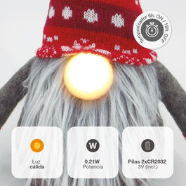 Bambasy Gnomo de Navidad LED sentado Hagin Rojo y gris