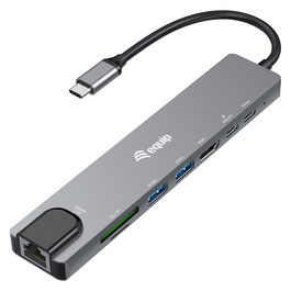 EQUIP Adaptador USB-C a HDMI, GbE, 3xUSB3.2 Gen1, SD/TF, PD 100W (133497)