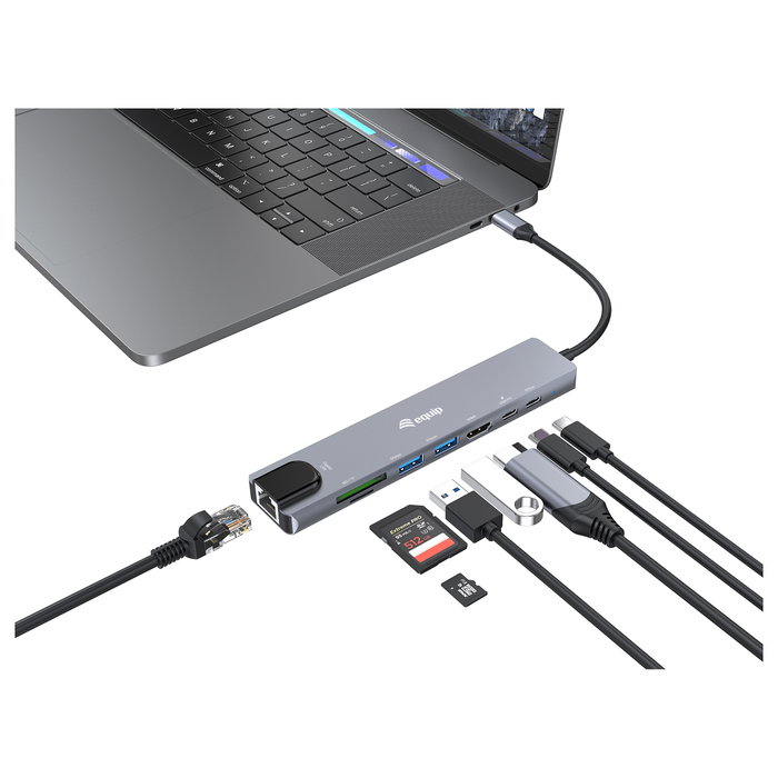Equip Adaptador USB-C a HDMI, Gigabit Ethernet, 3x USB 3.2 Gen1, SD/TF, Power Delivery 100W