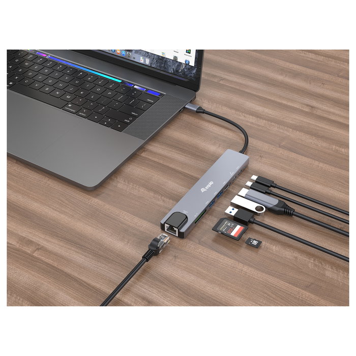 Equip Adaptador USB-C a HDMI, Gigabit Ethernet, 3x USB 3.2 Gen1, SD/TF, Power Delivery 100W