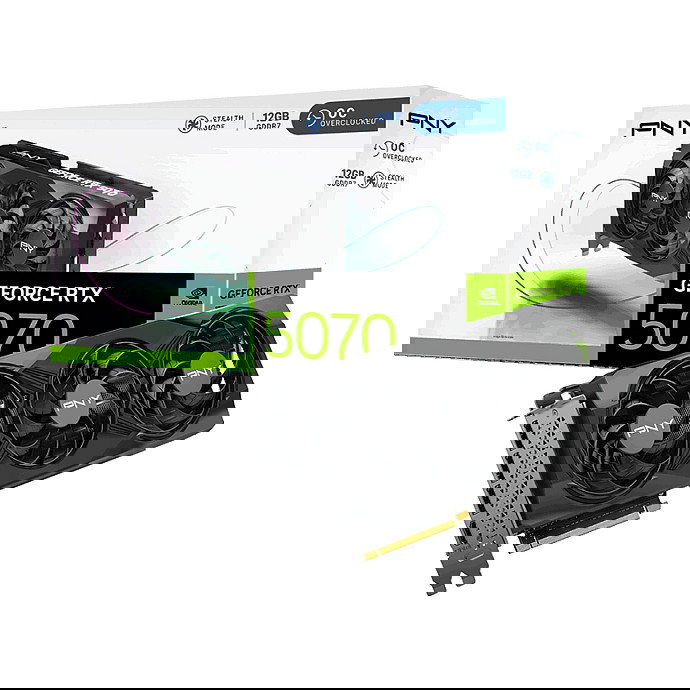 PNY GeForce RTX 5070 VERTO OC 12GB GDDR7 192-bit Triple Fan Tarjeta Gráfica - PCIe 5.0 x16, HDMI 2.1b, 3x DisplayPort 2.1b, G-SYNC, Ready for VR