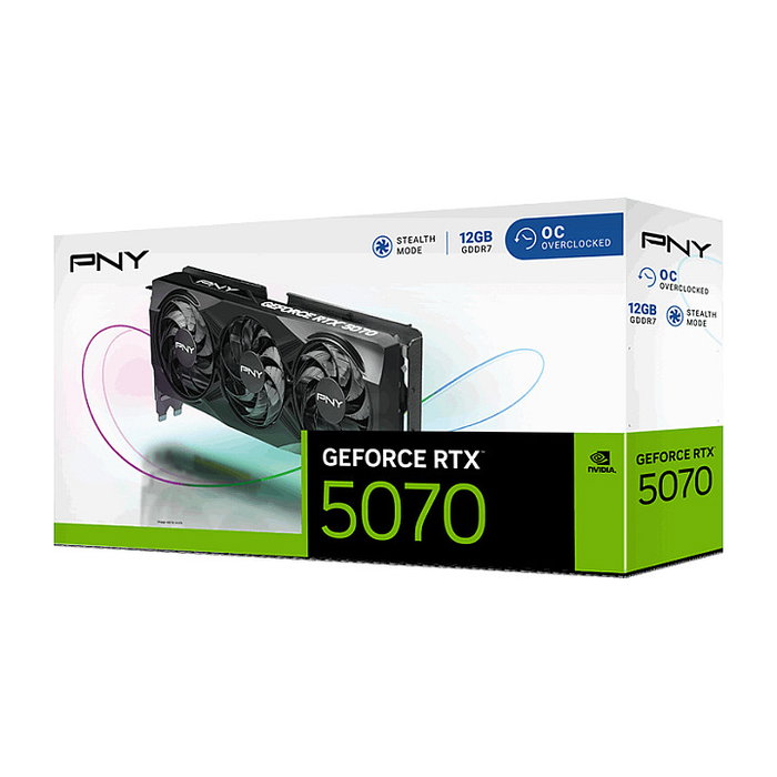 PNY GeForce RTX 5070 VERTO OC 12GB GDDR7 192-bit Triple Fan Tarjeta Gráfica - PCIe 5.0 x16, HDMI 2.1b, 3x DisplayPort 2.1b, G-SYNC, Ready for VR
